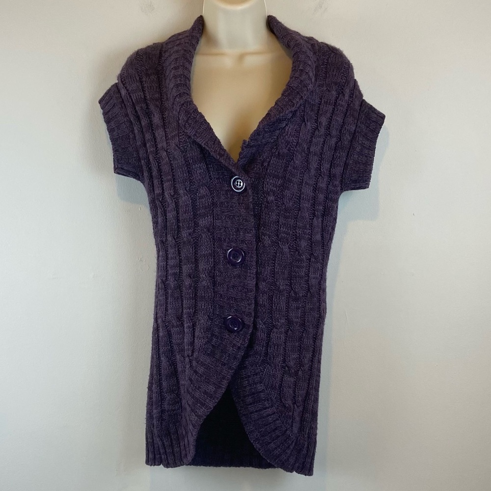 Idaisy Purple Sleeveless Cable Knit Cardigan Sweater Women's Size Medium VTG